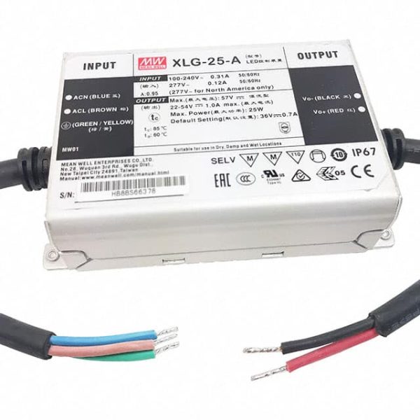 XLG-25-A - Driver LED 25W 90-305VCA/127-431VCC Saída 22-54V 0.7A - MEAN WELL