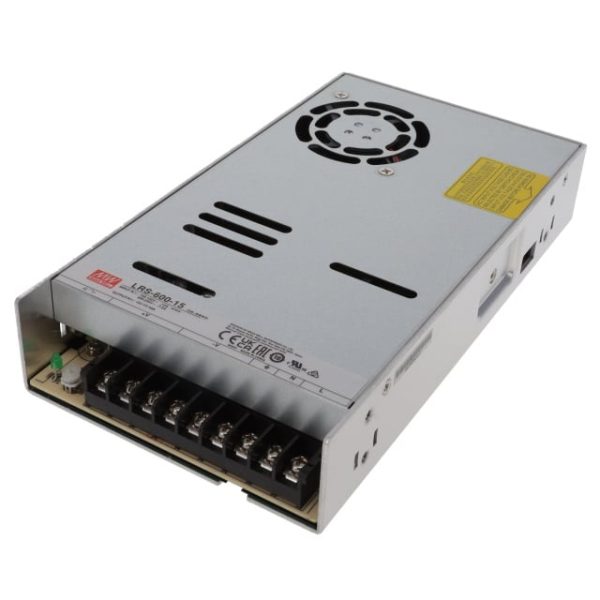 LRS-600-15 - Fonte Chaveada Fechada 600W 90-132VCA/180-264VCA/255-370VCC Saída 15V-40A - MEAN WELL
