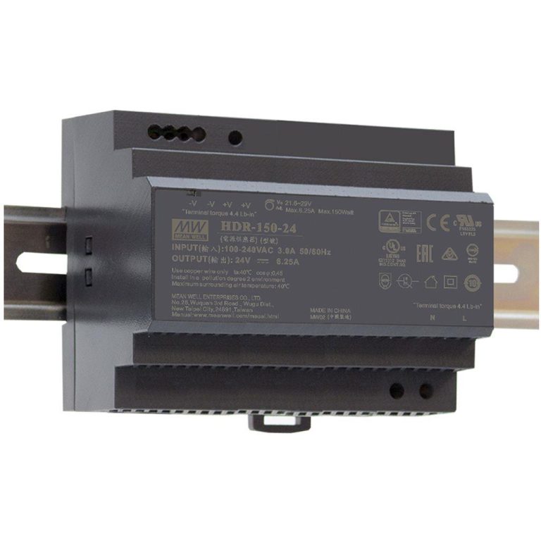 HDR-150-24 – Fonte Chaveada DIN 150W 85-264VCA/120-370VCC Saída 24VCC-6.25A – MEAN WELL