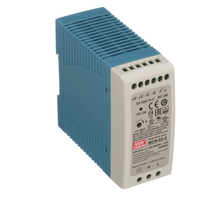 MDR-60-5 – Fonte Chaveada DIN 50W 85-264VCA/120-370VCC Saída 5VCC-10A – MEAN WELL