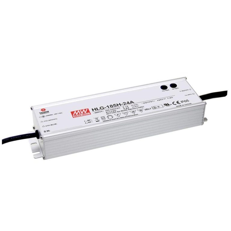 HLG-185H-54A – Fonte Chaveada p/ LED 185W 90-305VCA/127-431VCC Saída 48VCC/2.5A – MEAN WELL