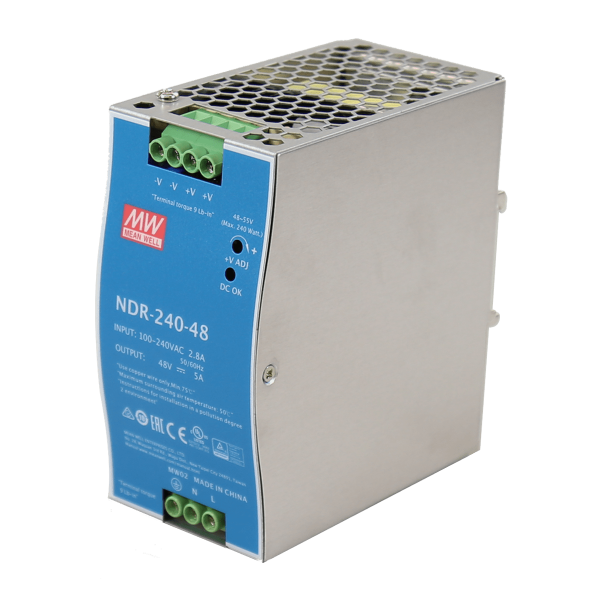 NDR-240-48 - Fonte Chaveada DIN 240W 90-264VCA/127-370VCC Saída 48VCC/5A - MEAN WELL