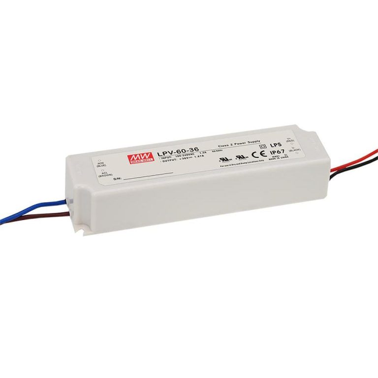 LPV-60-12 – Fonte Chaveada p/ LED 60W 90-264VCA/127-370VCC Saída 12VCC/5A – MEAN WELL