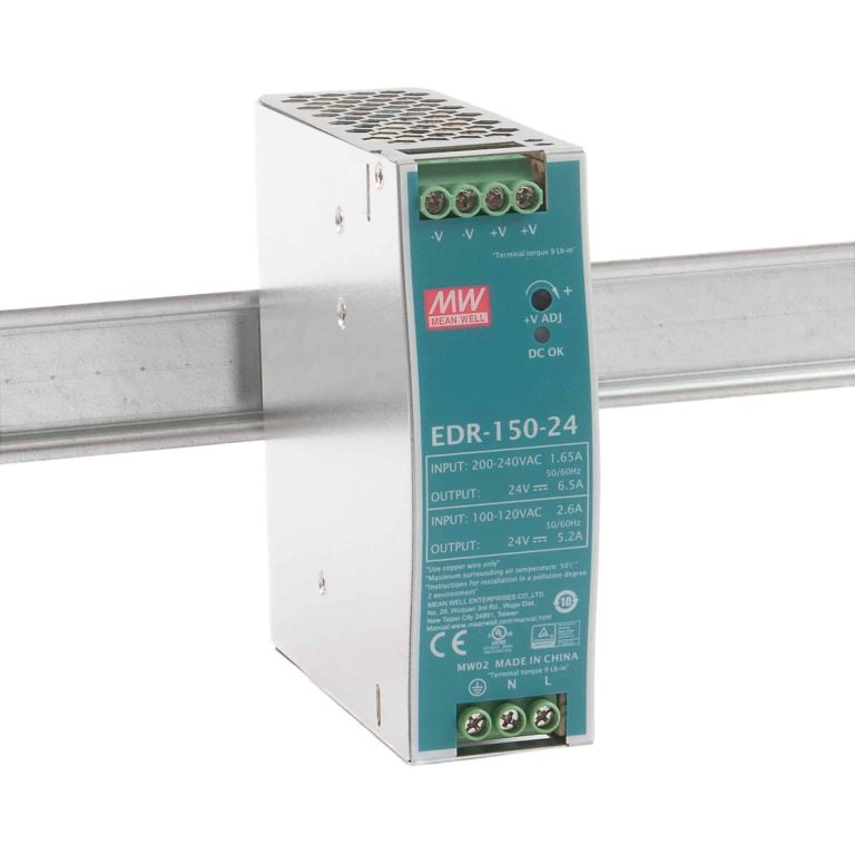 EDR-150-24 – Fonte Chaveada DIN 150W 90-264VCA/127-370VCC Saída 24VCC-6.5A – MEAN WELL
