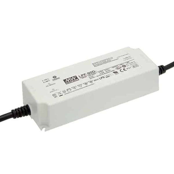 LPF-90D-54 - Driver LED 90W 90-305VCA/127-431VCC Saída 32,4-54V 1,67A - MEAN WELL