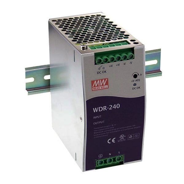 WDR-240-48 - Fonte Chaveada DIN 240W 180-550VCA/254-780VCC Saída 48V-5A - MEAN WELL