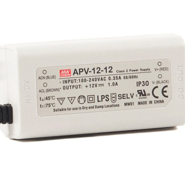 APV-12-12 - Fonte Chaveada p/ LED 12W 90-264VCA/127-370VCC Saída 12VCC-1A - MEAN WELL