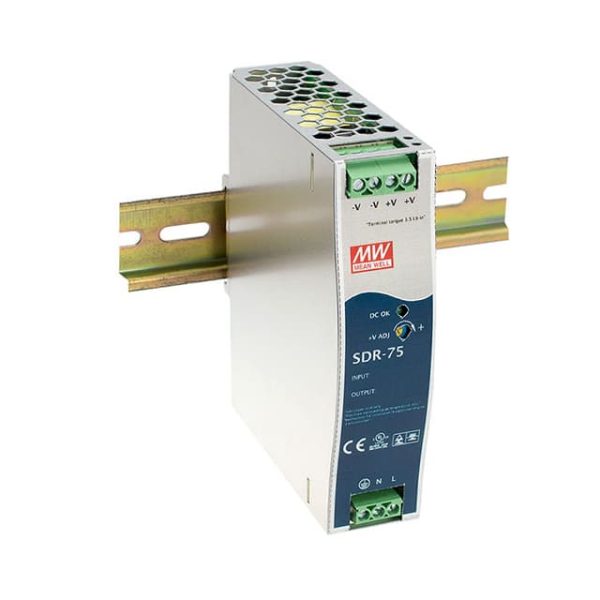 SDR-75-48 - Fonte Chaveada DIN 77W 85-264VCA/120-370VCC Saída 48V-1,6A - MEAN WELL