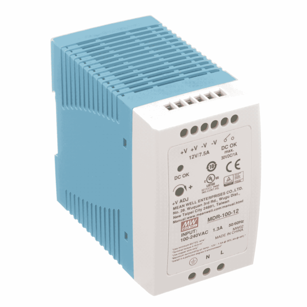 MDR-100-12 - Fonte Chaveada DIN 90W 85-264VCA/120-370VCC Saída 12VCC-7.5A - MEAN WELL