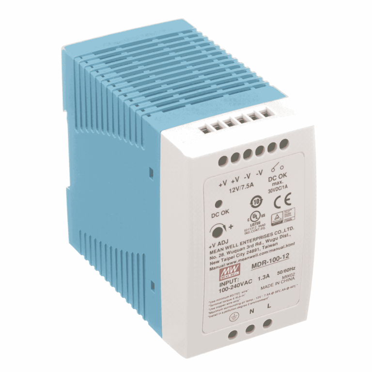 MDR-100-12 – Fonte Chaveada DIN 90W 85-264VCA/120-370VCC Saída 12VCC-7.5A – MEAN WELL
