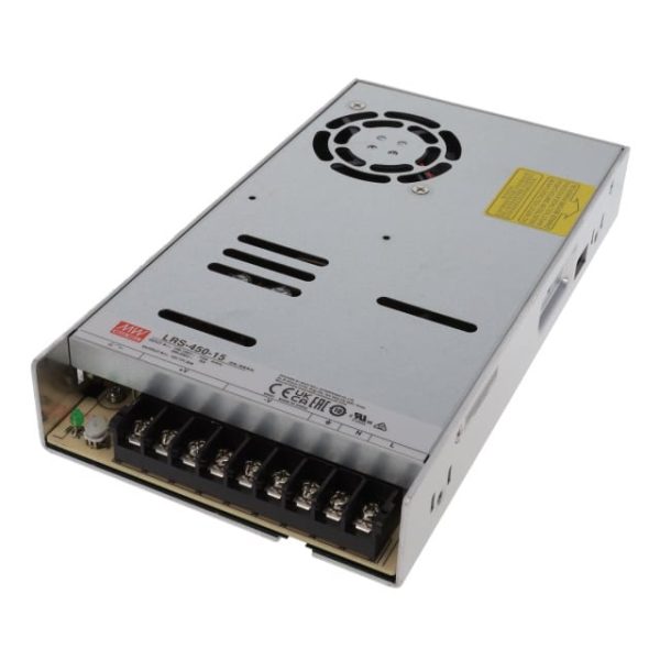 LRS-450-15 - Fonte Chaveada Fechada 450W 90-132VCA/180-264VCA/255-370VCC Saída 15V-30A - MEAN WELL