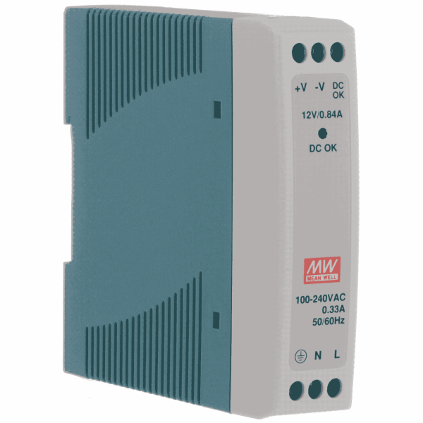 MDR-10-12 - Fonte Chaveada DIN 10W 85-264VCA/120-370VCC Saída 12VCC-0.8A - MEAN WELL