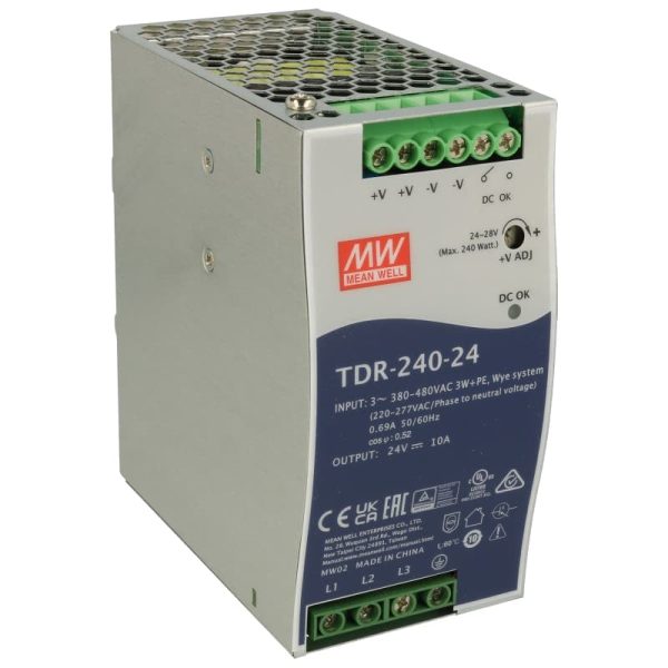 TDR-240-24 - Fonte Chaveada DIN 240W 340-550VCA / 480-780VCC Saída 24VCC-10A - MEAN WELL