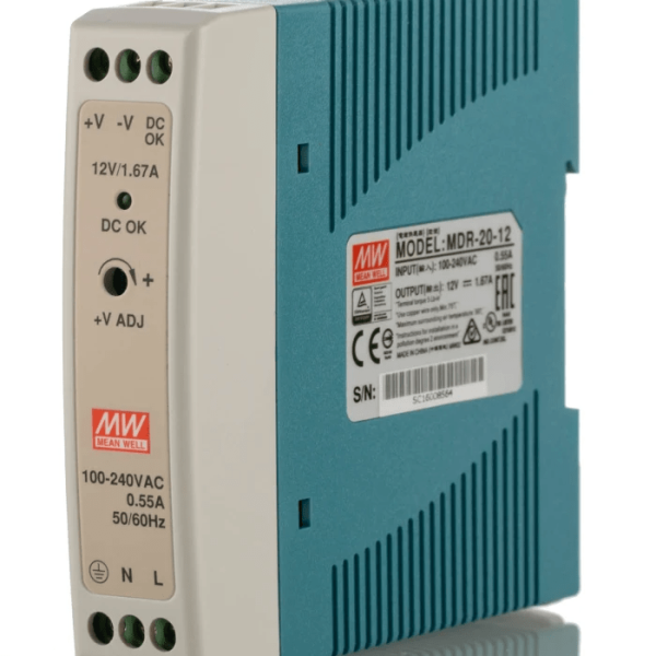MDR-20-12 - Fonte Chaveada DIN 20W 85-264VCA/120-370VCC Saída 12VCC-1.67A - MEAN WELL