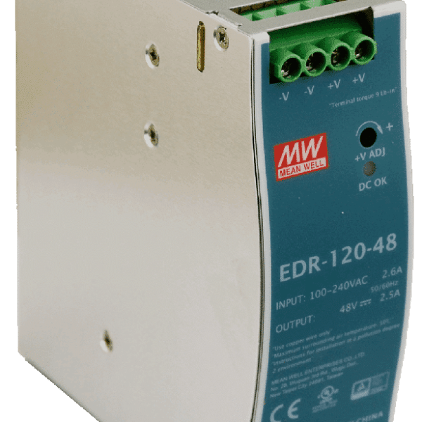EDR-120-48 - Fonte Chaveada DIN 120W 90-264VCA/127-370VCC Saída 48VCC-2.5A - MEAN WELL
