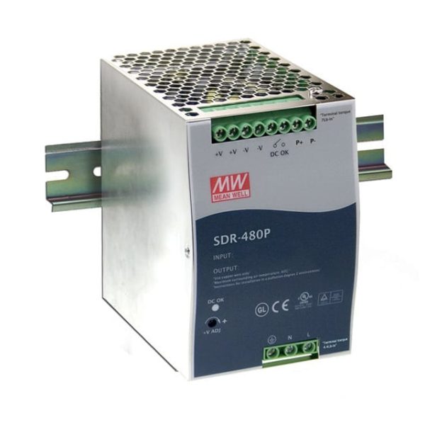 SDR-480P-48 - Fonte Chaveada DIN 480W 90-264VCA/127-370VCC Saída 48V-10A - MEAN WELL