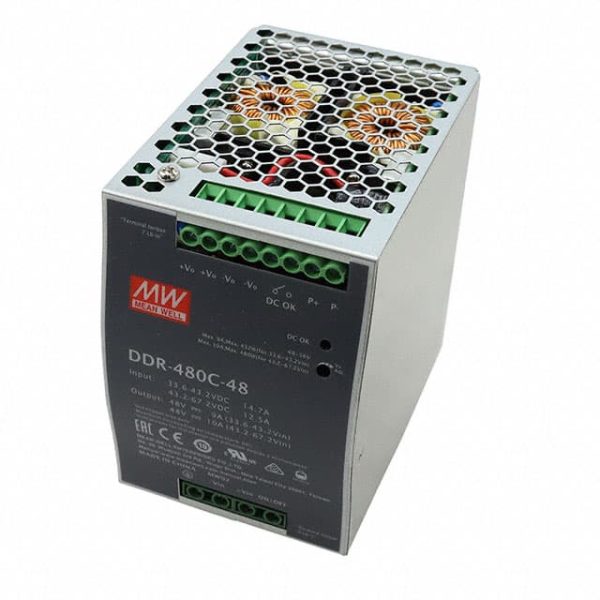 DDR-480C-48 - Fonte Chaveada DIN 480W 33.6-67,2VCC Saída 48V-10A - MEAN WELL