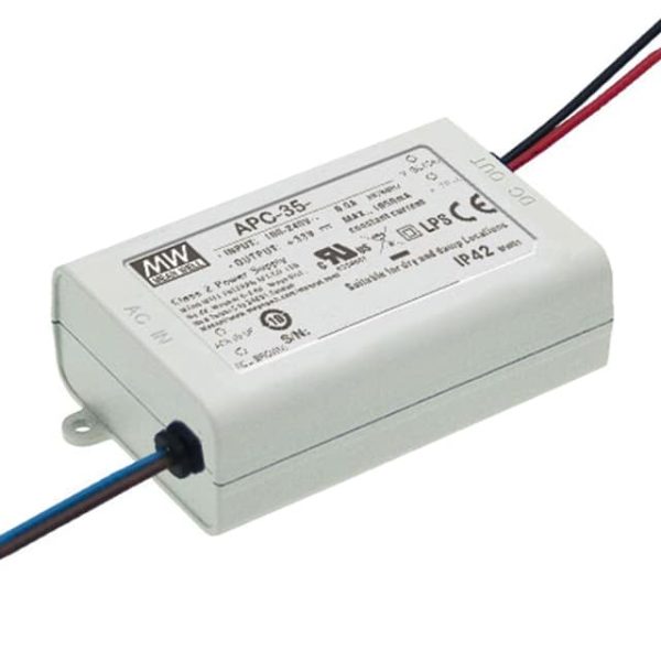 APC-35-350 - Driver LED 35W 90-264VCA/127-370VCC Saída 28-100V 0.35A - MEAN WELL