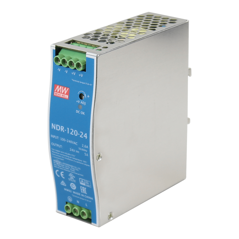NDR-120-24 – Fonte Chaveada DIN 120W 90-264VCA/127-370VCC Saída 24VCC/5A – MEAN WELL