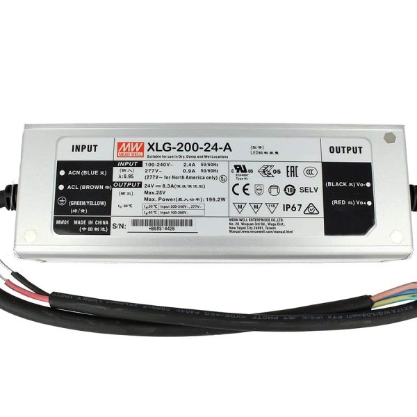 XLG-200-24-A - Fonte Chaveada p/ LED 200W 100-305VCA/142-431VCC Saída 24VCC/8.3A - MEAN WELL