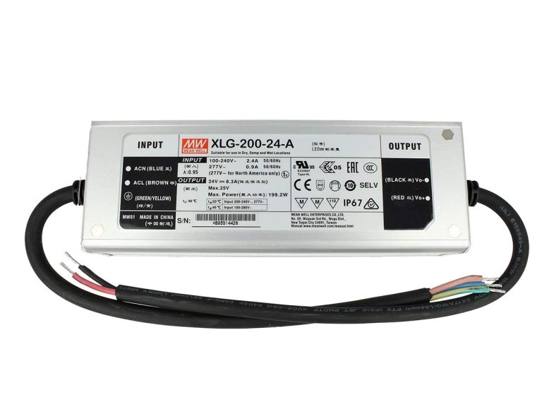 XLG-200-24-A – Fonte Chaveada p/ LED 200W 100-305VCA/142-431VCC Saída 24VCC/8.3A – MEAN WELL