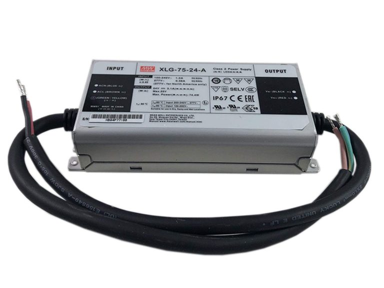 XLG-75-24-A – Fonte Chaveada p/ LED 75W 100-305VCA/142-431VCC Saída 24VCC/3.1A – MEAN WELL