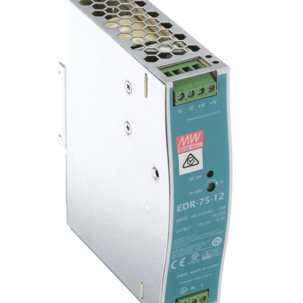 EDR-75-12 - Fonte Chaveada DIN 75W 90-264VCA/127-370VCC Saída 12VCC-6.3A - MEAN WELL