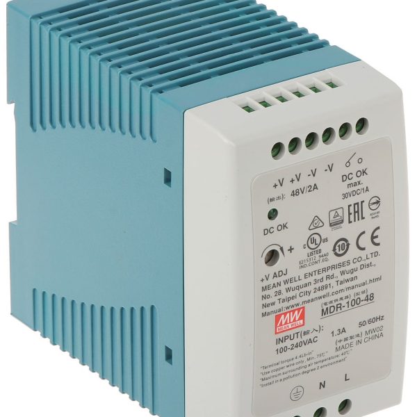 MDR-100-48 - Fonte Chaveada DIN 100W 85-264VCA/120-370VCC Saída 48VCC-2A - MEAN WELL