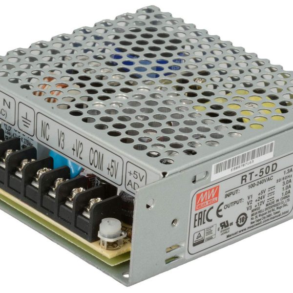RT-50D - Fonte Chaveada 50W 88-264VCA/120-370VCC Saída +-5VCC-4A-0.5A / 12VCC-2A - MEAN WELL