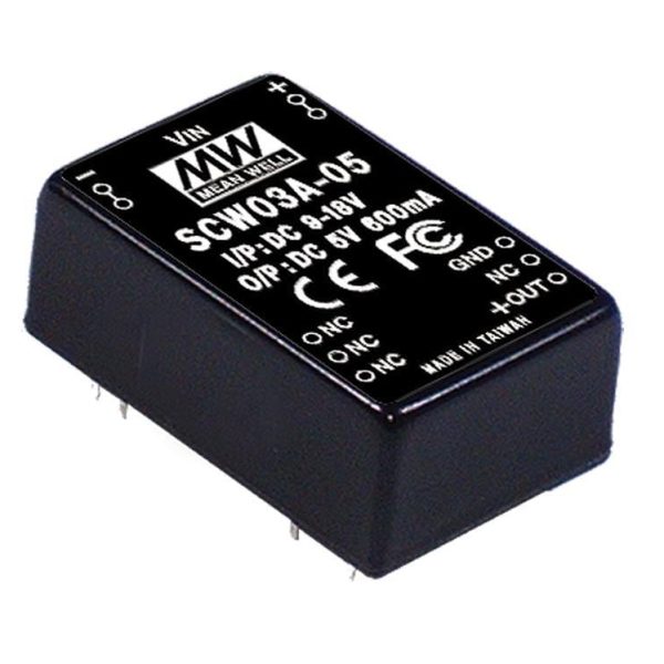 DCWN03A-05 - Conversor CC/CC c/ Isolação 3W 9-18V +/-5V +/- 0.3A - MEAN WELL