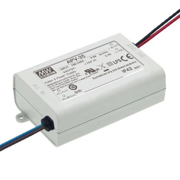 APV-35-5 - Driver LED 25W 90-264VCA/127-370VCC Saída 5V 5A - MEAN WELL