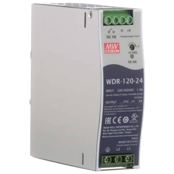 WDR-120-24 - Fonte Chaveada DIN 120W 180-550VCA / 254-780VCC Saída 24VCC-5A - MEAN WELL
