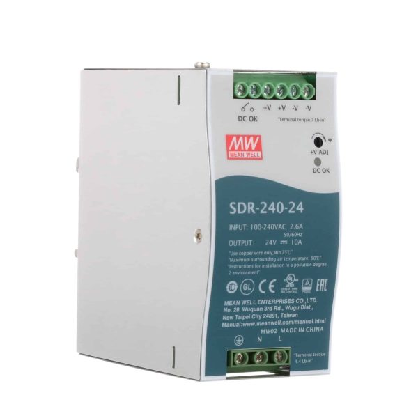 SDR-240-24 - Fonte Chaveada 240W 88-264VCA/124-370VCC Saída 24VCC-10A - MEAN WELL