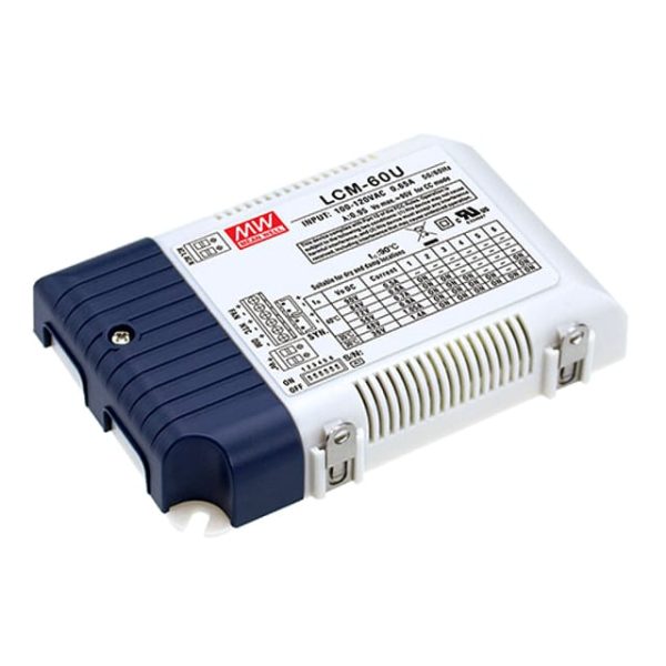 LCM-60U - Driver LED 50W 180-295VCA/254-392VCC Saída 2-90V 0,5A a 1,4A - MEAN WELL