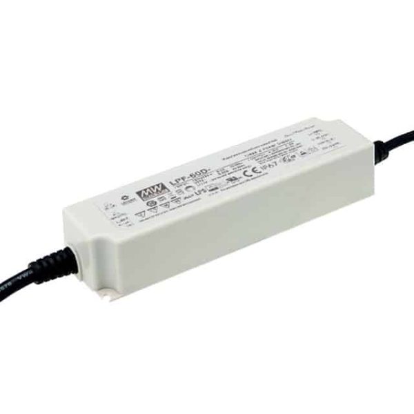 LPF-60D-54 - Driver LED 60W 90-305VCA/127-431VCC Saída 32,4-54V 1,12A - MEAN WELL