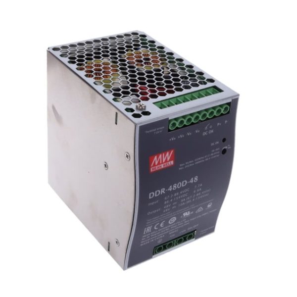 DDR-480D-48 - Fonte Chaveada DIN 480W 67.2-154VCC Saída 48V-10A - MEAN WELL