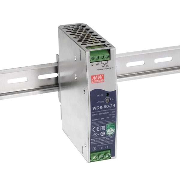 WDR-60-48 - Fonte Chaveada DIN 60W 180-550VCA/254-780VCC Saída 48V-1,25A - MEAN WELL