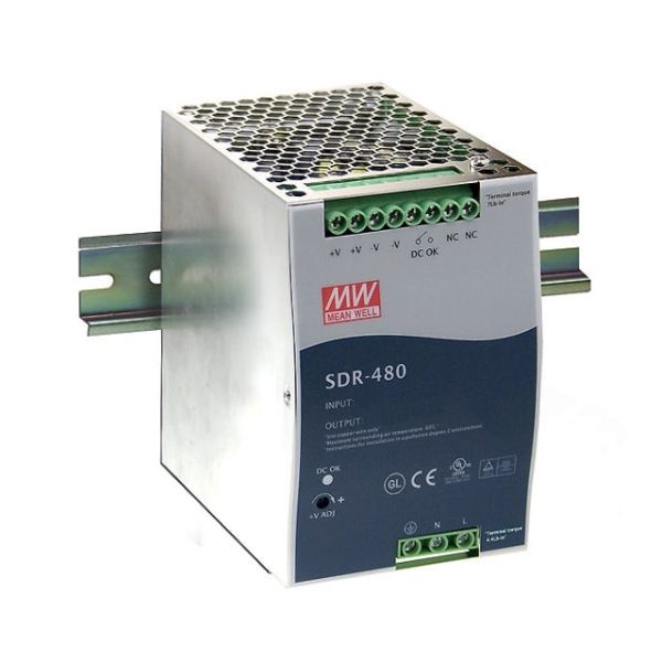 SDR-480-48 - Fonte Chaveada DIN 480W 90-264VCA/127-370VCC Saída 48V-10A - MEAN WELL