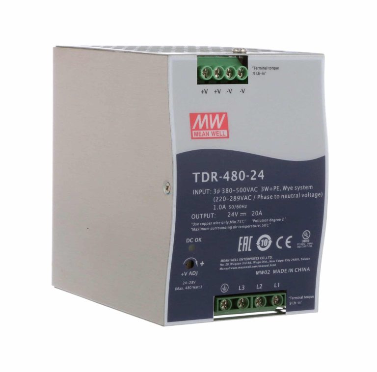 TDR-480-24 – Fonte Chaveada DIN 240W 340-550VCA / 480-780VCC Saída 24VCC-20A – MEAN WELL