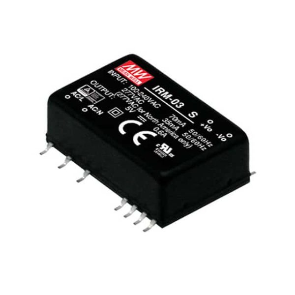 IRM-03-5S - Fonte Chaveada Fechada 3W 85-305VCA/120-430VCC Saída 5V-0.6A - MEAN WELL