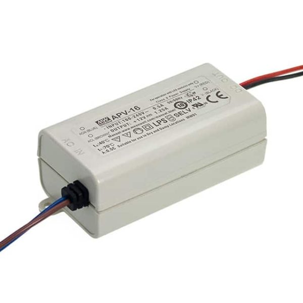 APV-16-12 - Driver LED 15W 90-264VCA/127-370VCC Saída 12V 1,25A - MEAN WELL