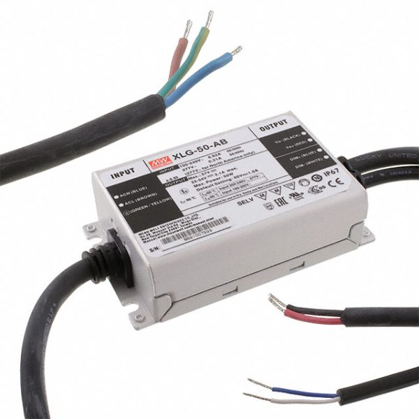 XLG-50-AB - Driver LED 50W 100-305VCA/142-431VCC Saída 22-54V 1A - MEAN WELL