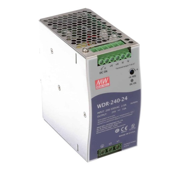 WDR-240-24 - Fonte Chaveada DIN 240W 180-550VCA / 254-780VCC Saída 24VCC-10A - MEAN WELL