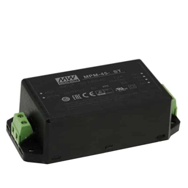 MPM-45-15ST - Fonte Chaveada Fechada 45W/50W (ventilado) 80-264VCA/113-370VCC Saída 15V-3A - MEAN WELL