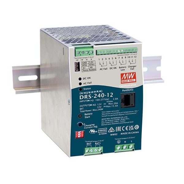 DRS-240-36 - Fonte Chaveada DIN 238W 90-305VCA/127-431VCC Saída 36V-6,6A - MEAN WELL