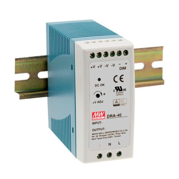 DRA-40-24 - Fonte Chaveada DIN 41W 90-264VCA/127-370VCC Saída 24V-1,7A - MEAN WELL