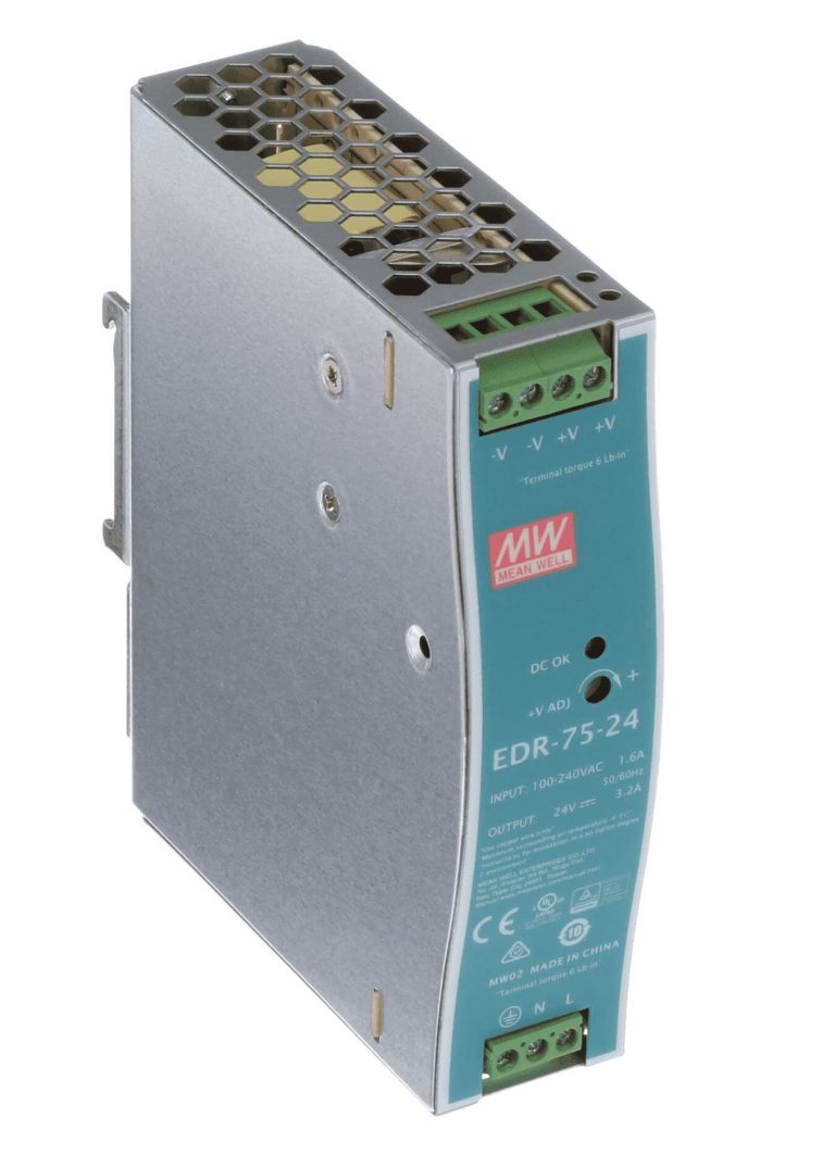 EDR-75-24 – Fonte Chaveada DIN 75W 90-264VCA/127-370VCC Saída 24VCC-3.2A – MEAN WELL