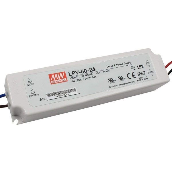 LPV-60-24 - Fonte Chaveada p/ LED 60W 90-264VCA/127-370VCC Saída 24VCC/2.5A - MEAN WELL