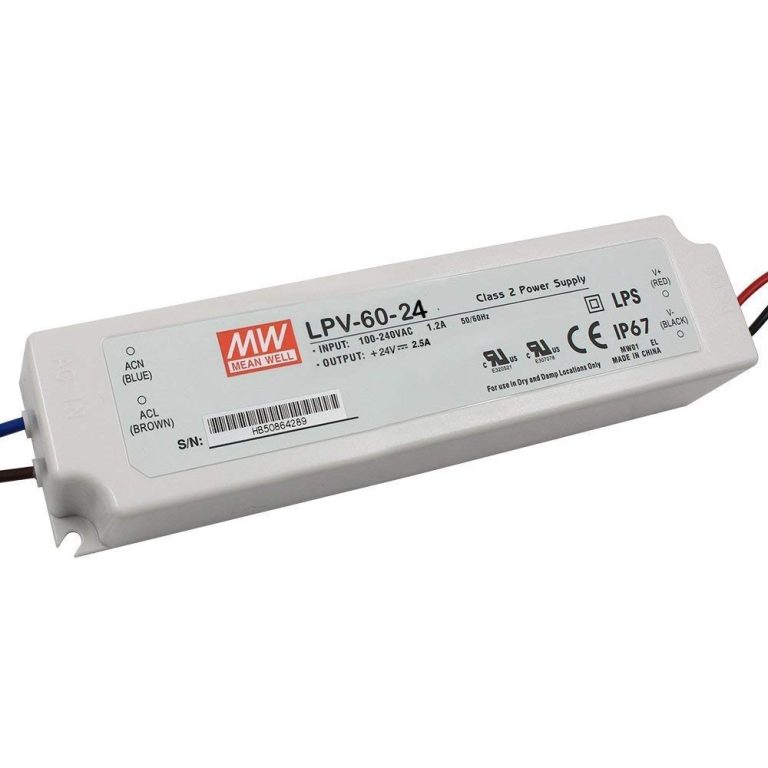 LPV-60-24 – Fonte Chaveada p/ LED 60W 90-264VCA/127-370VCC Saída 24VCC/2.5A – MEAN WELL
