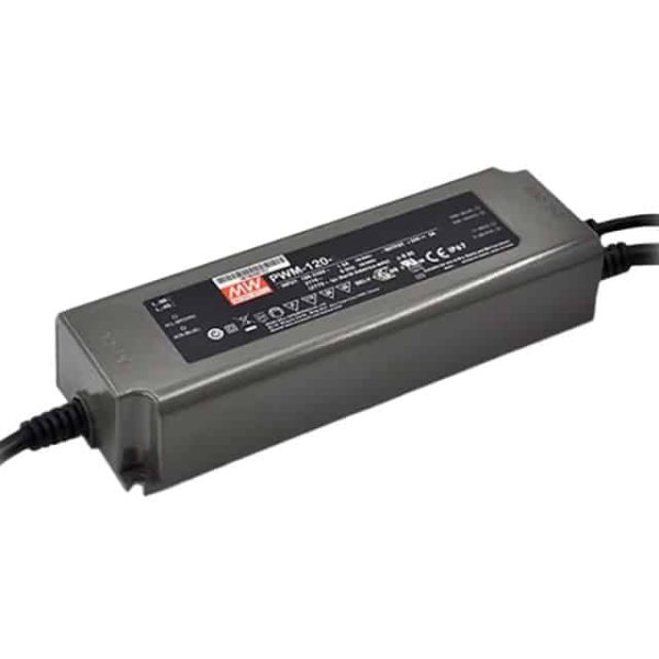 PWM-120-24DA - Driver LED 120W 90-305-VCA/127-431 VCC Saída 24V 5A - MEAN WELL